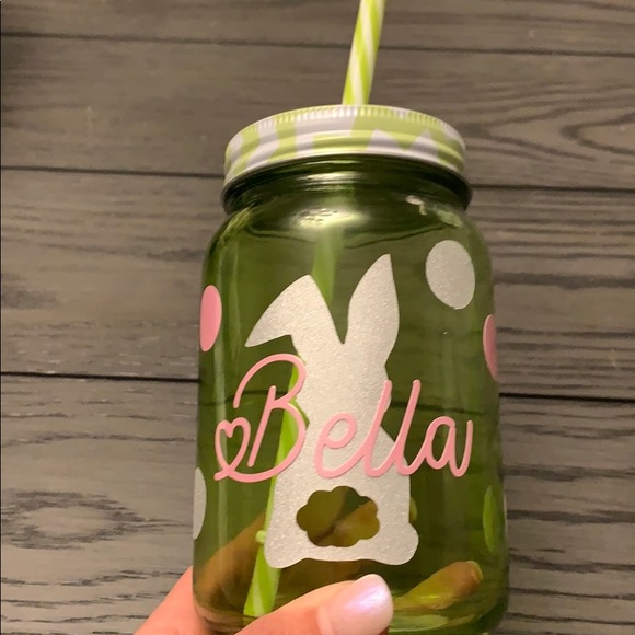 Other - Personalized Easter bunny spring glass cup & straw